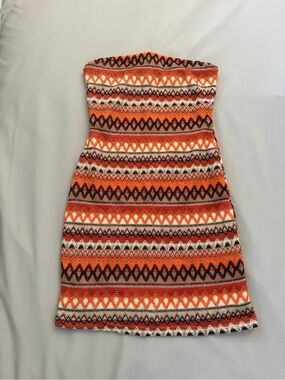 SHEIN Orange Multi-Stripe Strapless Knit Dress
